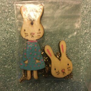 EASTER - 1990s Wood Die-Cut Hand-Painted Bunny Necklaces (set of 2)